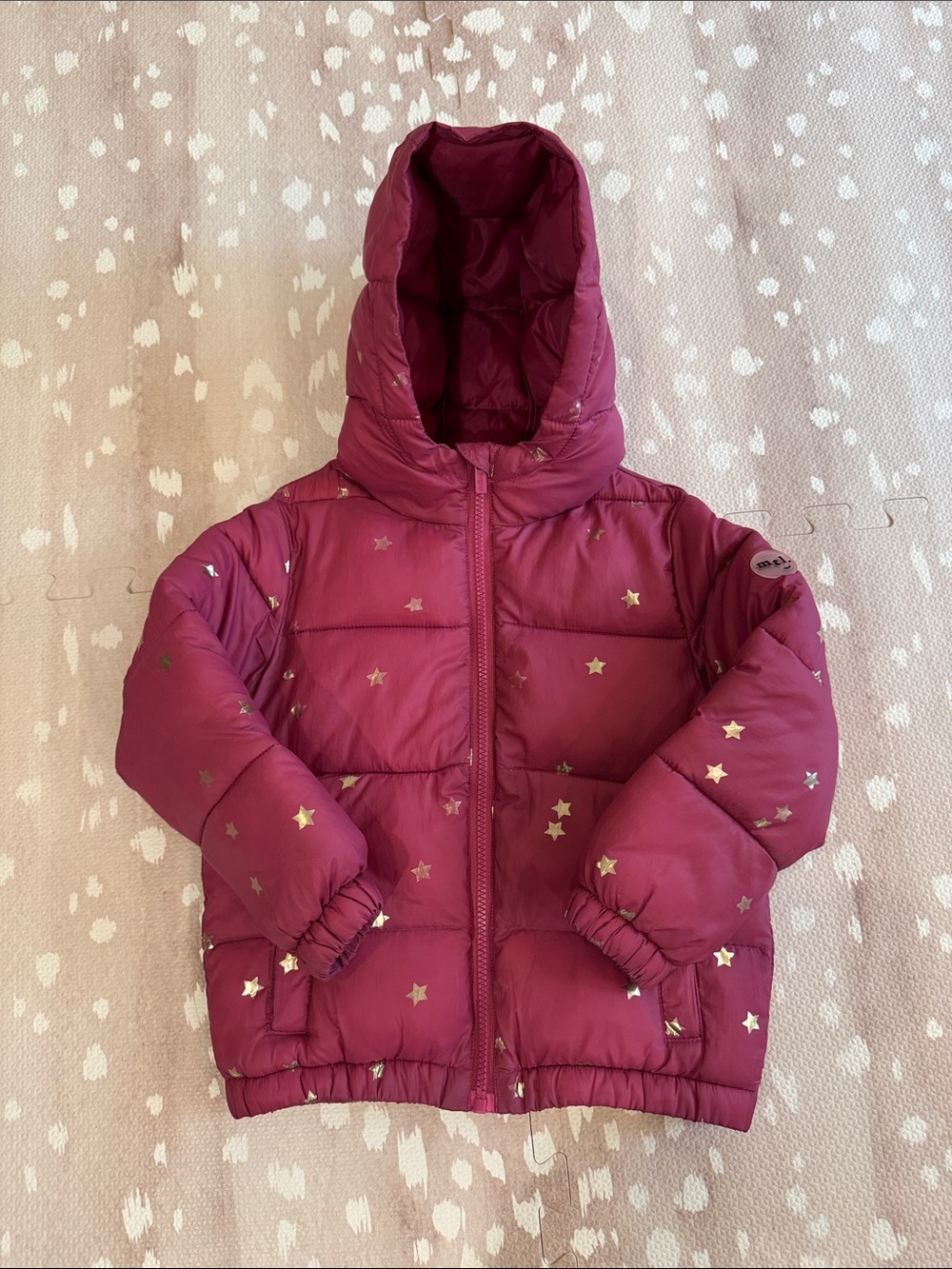 Miles the Label Girls Packable Hooded Puffer Jacket Gold Stars Pink Size 5Y